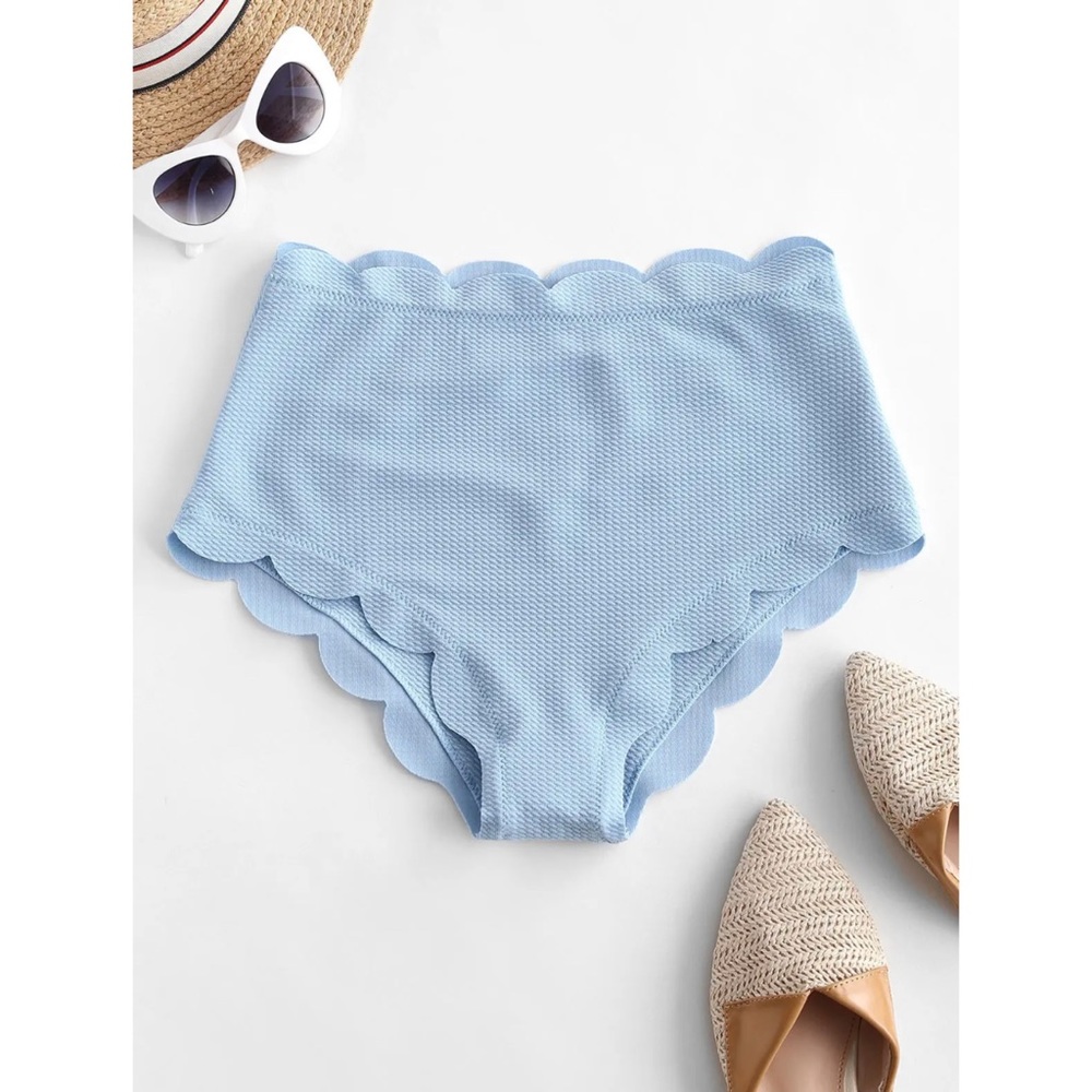 Zaful Textured Scalloped High Waisted Bikini Bottom